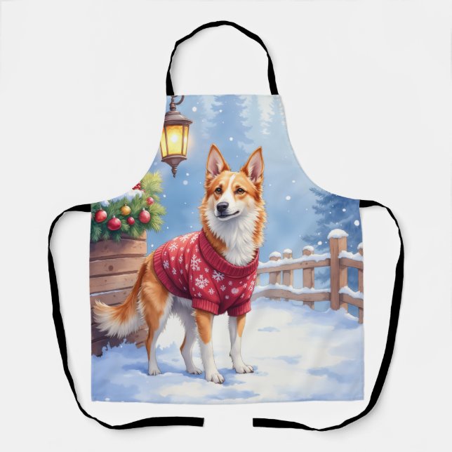 Watercolor Australian Cattle Dog Rustic Garland Apron (Front)