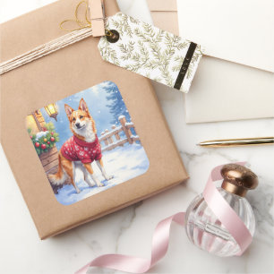 Watercolor Australian Cattle Dog Rustic Garland Square Sticker