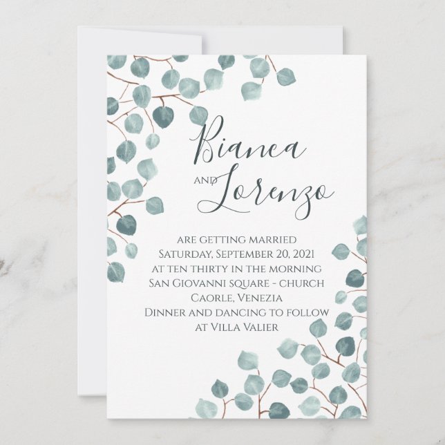 Watercolor Australian Flora Eucalyptus Invitation (Front)