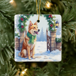 Watercolor Australian Kelpie Countryside Gate Ceramic Ornament