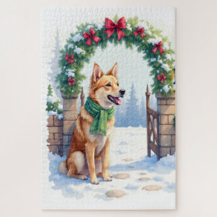 Watercolor Australian Kelpie Countryside Gate Jigsaw Puzzle