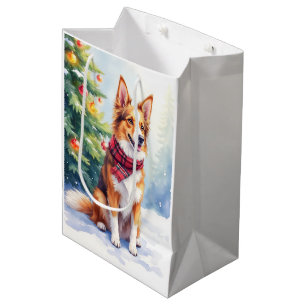 Watercolor Australian Shepherd Glowing Christmas Medium Gift Bag