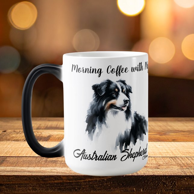 Watercolor  Australian Shepherd Magic Mug (Personalize this elegant design)
