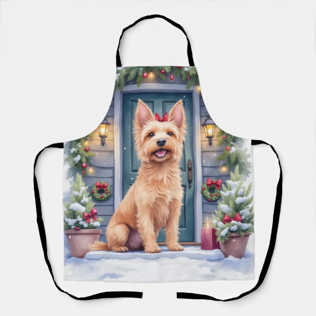 Watercolor Australian Silky Terrier Snowy Doorstep Apron (Front)
