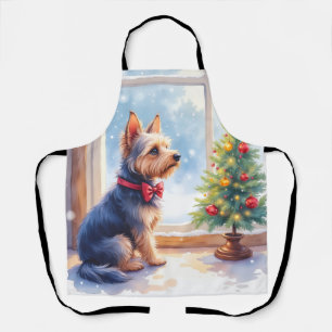 Watercolor Australian Terrier Tabletop Christmas Apron