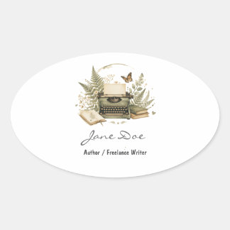 Watercolor Author Logo Sticker Botanical Typewrite