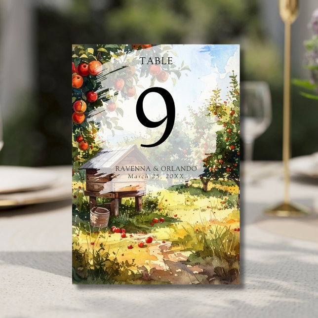 Watercolor Autumn Apple Orchard Fall Wedding Table Number (Creator Uploaded)