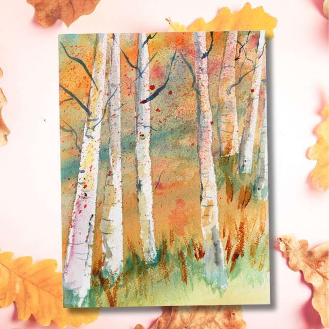Watercolor Autumn Aspen Trees Postcard (Creator Uploaded)
