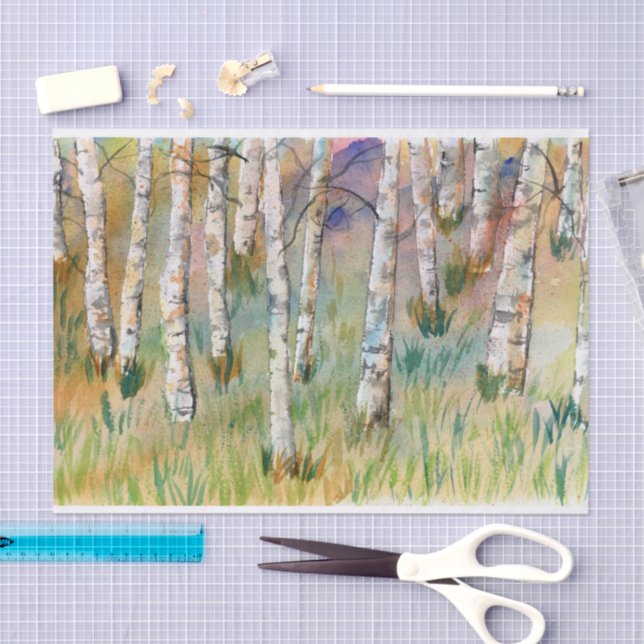 Watercolor Autumn Aspen Trees Tissue Paper (Craft)