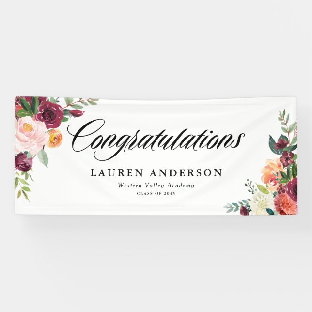 Watercolor Autumn Blooms Bouquet Fall Graduation Banner (Horizontal)