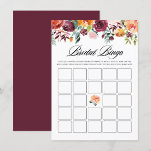 Watercolor Autumn Blooms Bridal Bingo Shower Game Enclosure Card
