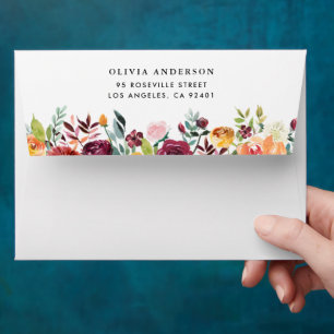 Watercolor Autumn Blooms Fall Wedding Envelope