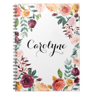 Watercolor Autumn Blooms Floral Frame Notebook