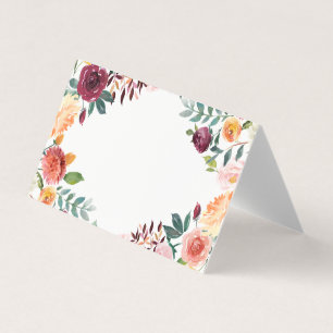 Watercolor Autumn Blooms Floral Frame Place Card