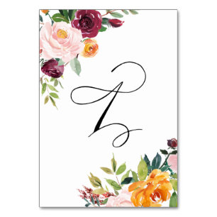 Watercolor Autumn Blooms Floral Table Number 1