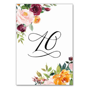 Watercolor Autumn Blooms Floral Table Number 10