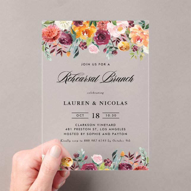 Watercolor Autumn Blooms Garland Rehearsal Brunch Acrylic Invitations (Insitu (Handheld))