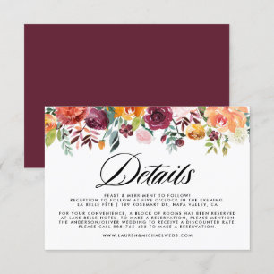 Watercolor Autumn Blooms Garland Wedding Details Enclosure Card