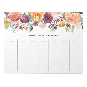 Watercolor Autumn Blooms Garland Weekly Planner Notepad