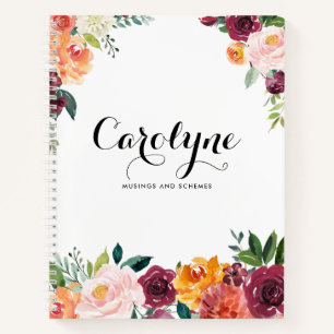 Watercolor Autumn Blooms Personalized Notebook