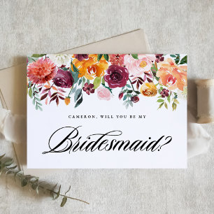 Watercolor Autumn Blooms Will You Be My Bridesmaid