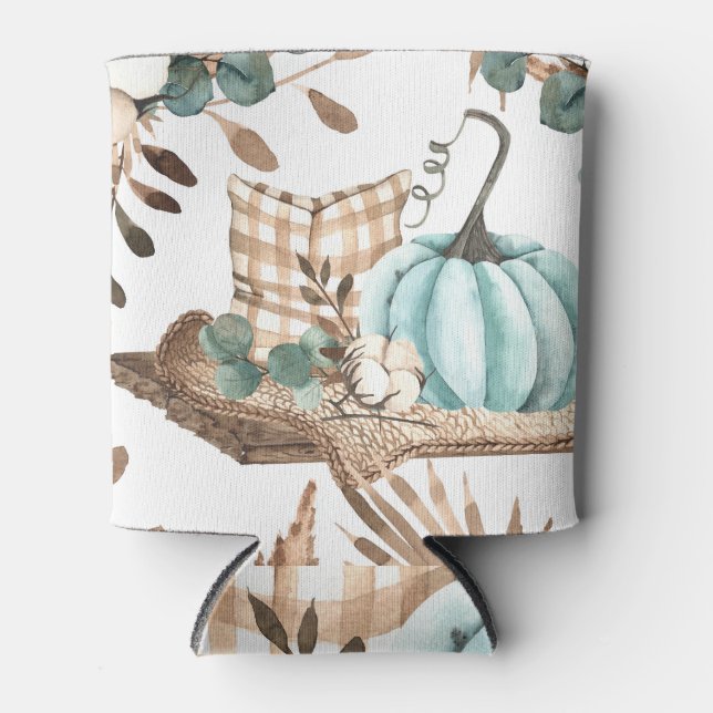 Watercolor Autumn: Coloured Pumpkin Pattern Can Cooler (Front)