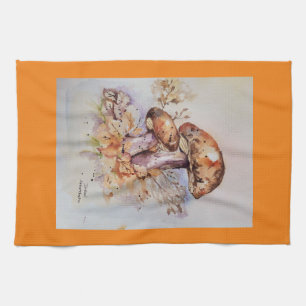 Watercolor autumn colours mushrooms kitchen towel