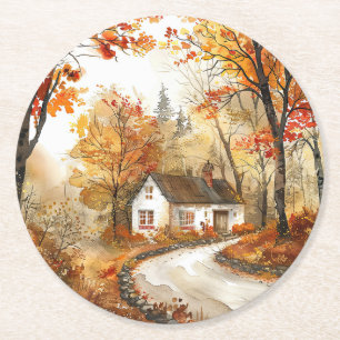 Watercolor Autumn Cottage Coaster