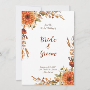 Watercolor Autumn Dahlia Orange Botanical Rustic Invitation