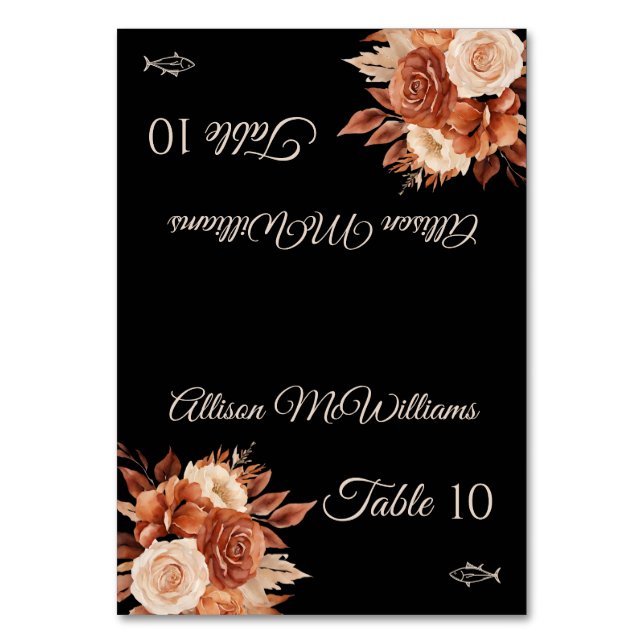 Watercolor Autumn Elegance-Fish Icon- Table Number (Front)