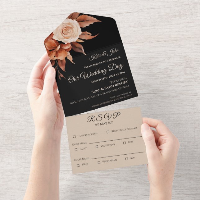 Watercolor Autumn Elegance-Wedding All In One Invitation (Tearaway)