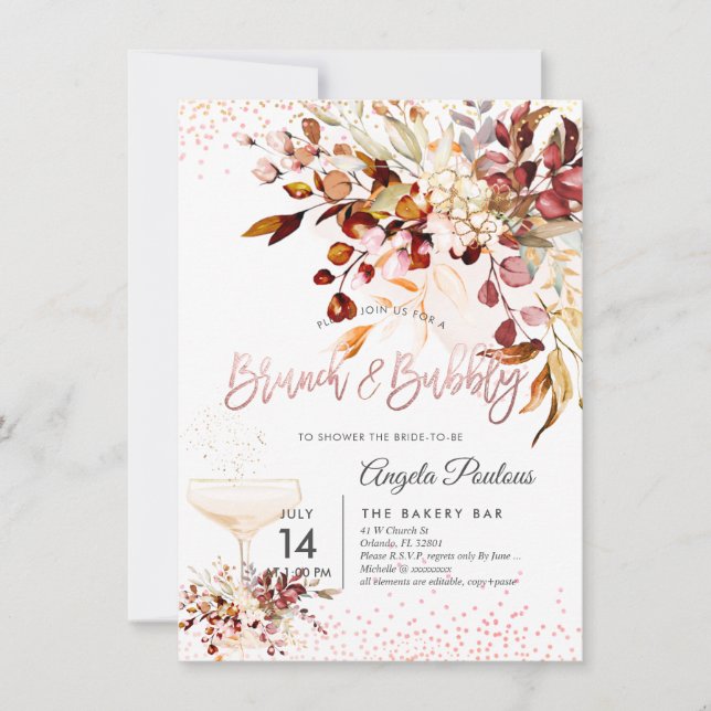 Watercolor Autumn Eucalyptus Brunch Bubbly Invitation (Front)