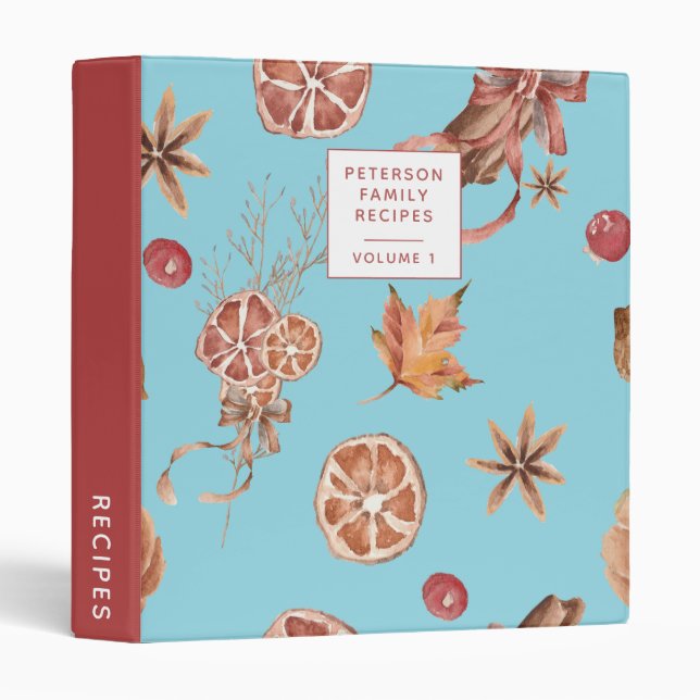 Watercolor Autumn Fall BluePersonalized Recipe  Binder (Front/Spine)