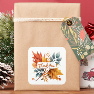 Watercolor Autumn Fall Colour Leaves Square Sticker