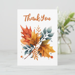 Watercolor Autumn Fall Colour Leaves Thank You Card