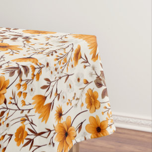 Watercolor Autumn Fall Flowers And Leaves Tablecloth
