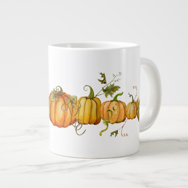 Watercolor Autumn Fall Harvest Pumpkins  Large Coffee Mug (Front Right)