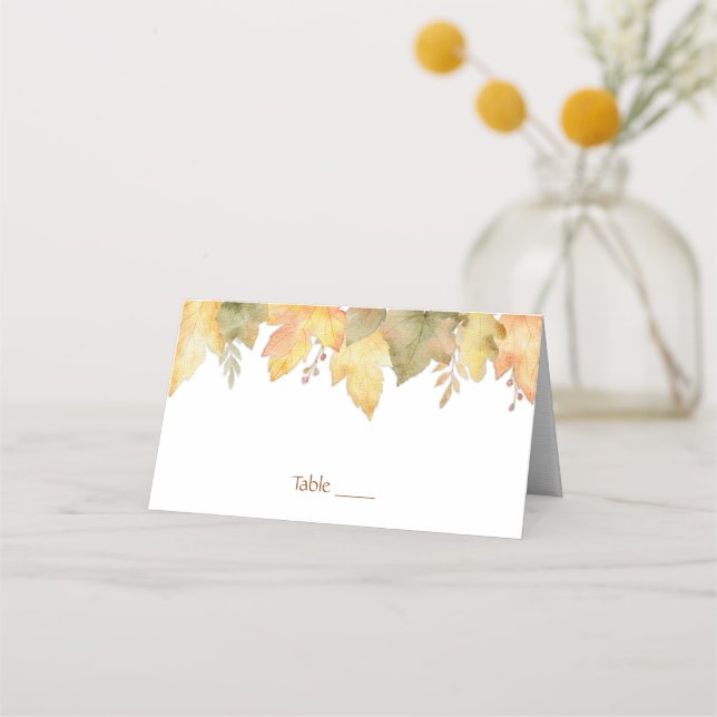 Watercolor Autumn Fall Leaves 1 | Place Card (Front)