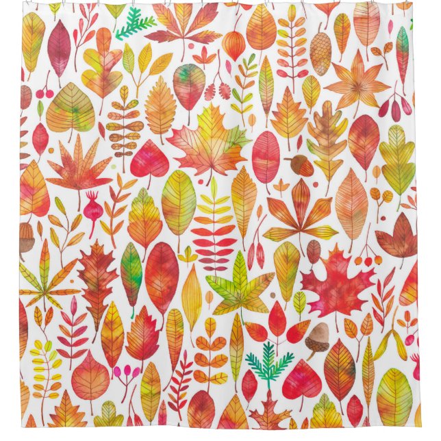Watercolor autumn fall leaves seamless pattern (Front)