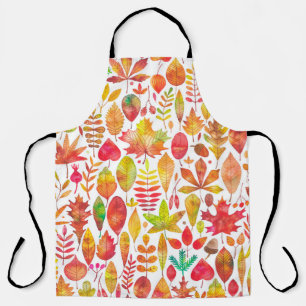 Watercolor autumn fall leaves seamless pattern apron