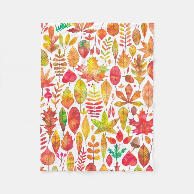 Watercolor autumn fall leaves seamless pattern fleece blanket (Front)