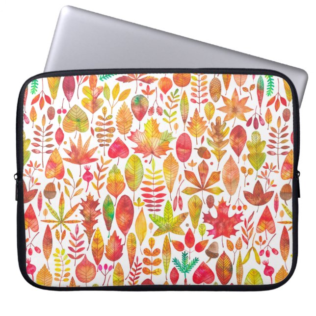 Watercolor autumn fall leaves seamless pattern laptop sleeve (Front)