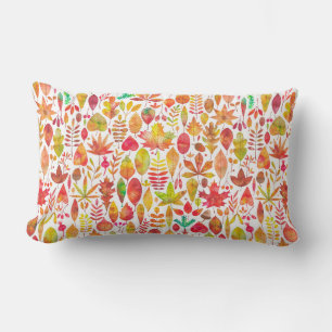 Watercolor autumn fall leaves seamless pattern lumbar pillow