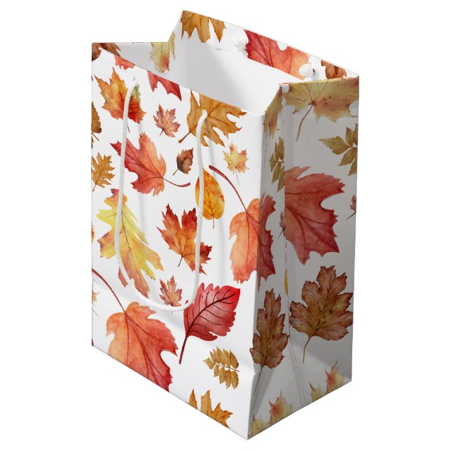 Watercolor Autumn Fall Leaves Seamless Pattern Medium Gift Bag (Front Angled)