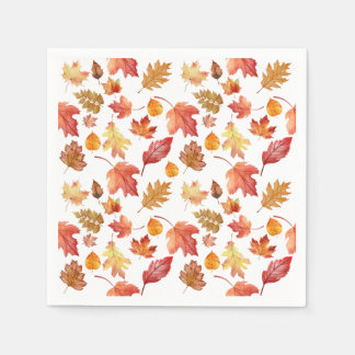 Watercolor Autumn Fall Leaves Seamless Pattern Napkin