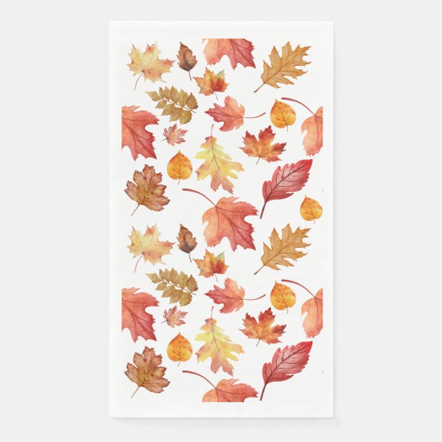 Watercolor Autumn Fall Leaves Seamless Pattern Napkin (Front)
