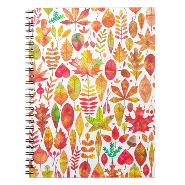 Watercolor autumn fall leaves seamless pattern notebook (Front)