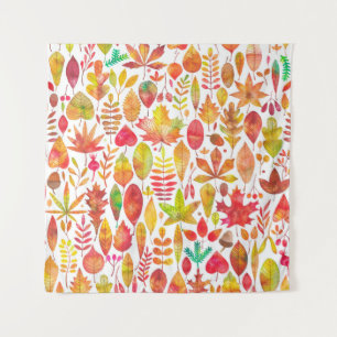 Watercolor autumn fall leaves seamless pattern tapestry