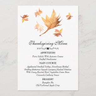 Watercolor Autumn Fall Maple Leaves Thanksgiving Menu