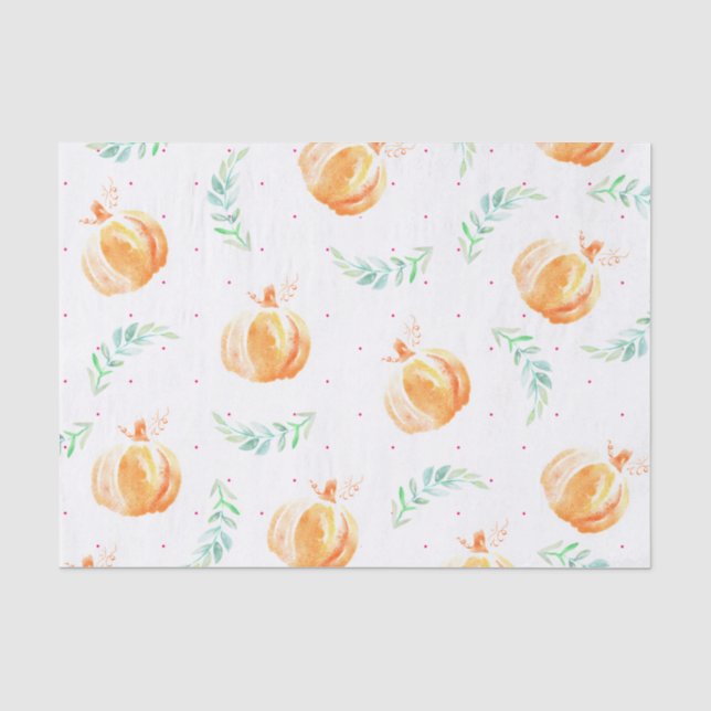 Watercolor Autumn Fall Pumpkins & Laurels Tissue Paper (Front)
